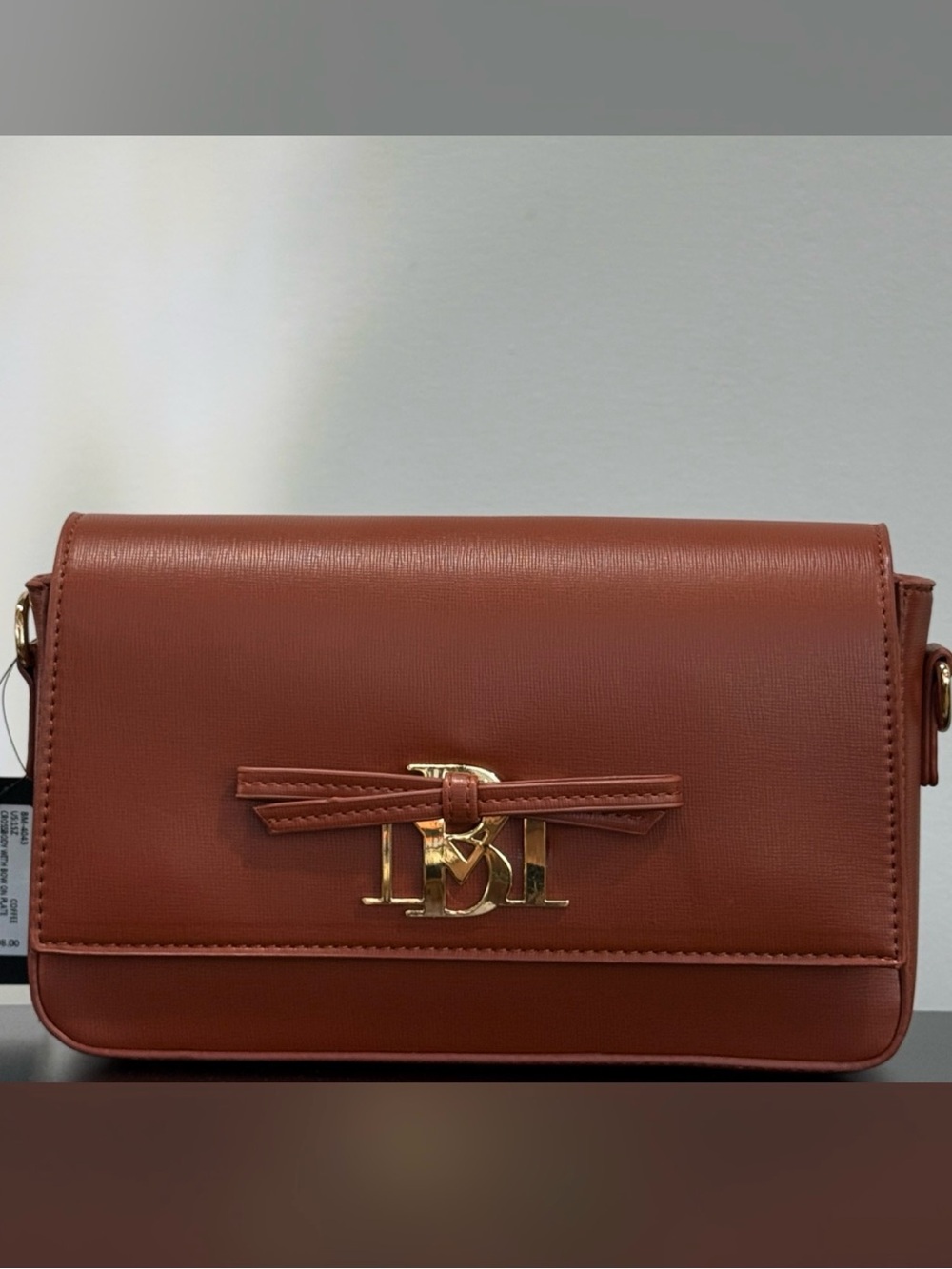 NWT Badgley Mischka Coffee Color Crossbody with Bow detail and Gold Accents